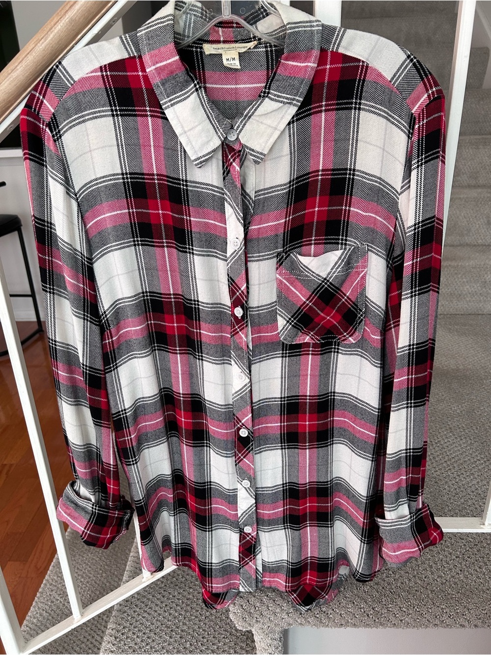 Beachlunchlounge Plaid Button-Down Shirt with Split Button Back